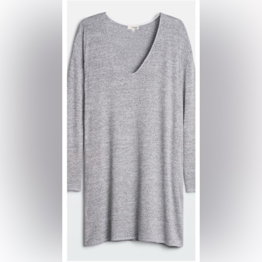 Wilfred Free Heather Gray V-Neck Long Sleeve Dress with Pockets - Picture 3 of 5